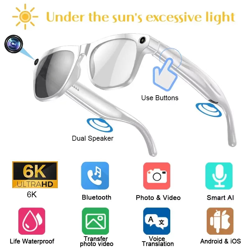 6K HD AI Smart Glasses | 100MP Camera & Voice Assistant - TREASURE ESHOP