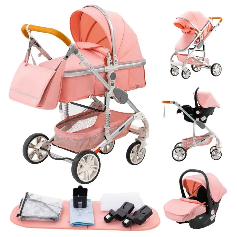 3-in-1 Luxury High-Landscape Baby Stroller – Portable Travel System with Aluminum Frame & Newborn Bassinet