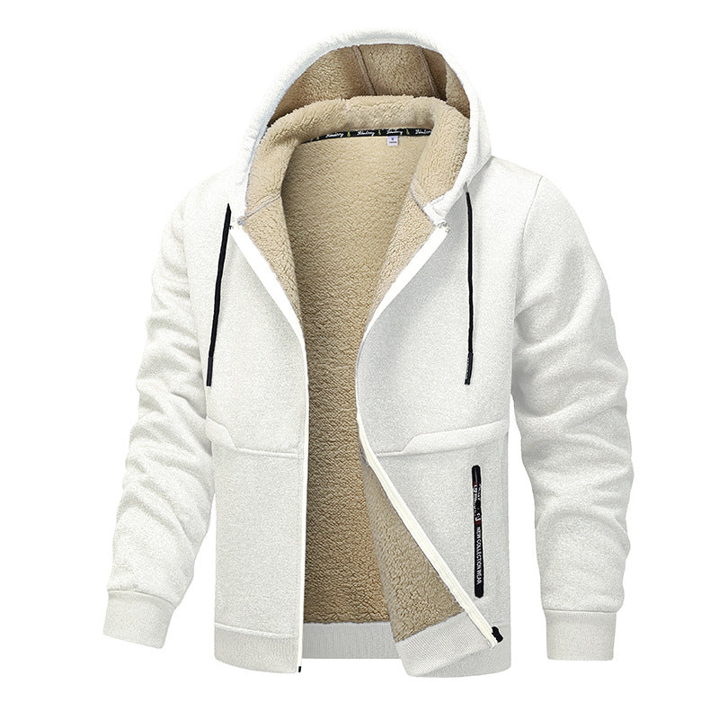 Casual Hoodies For Men Heavyweight Fleece Sweatshirt Winter Thick Sherpa Lined Hooded Zipper Jacket Thick Streetwear Coats - TREASURE ESHOP