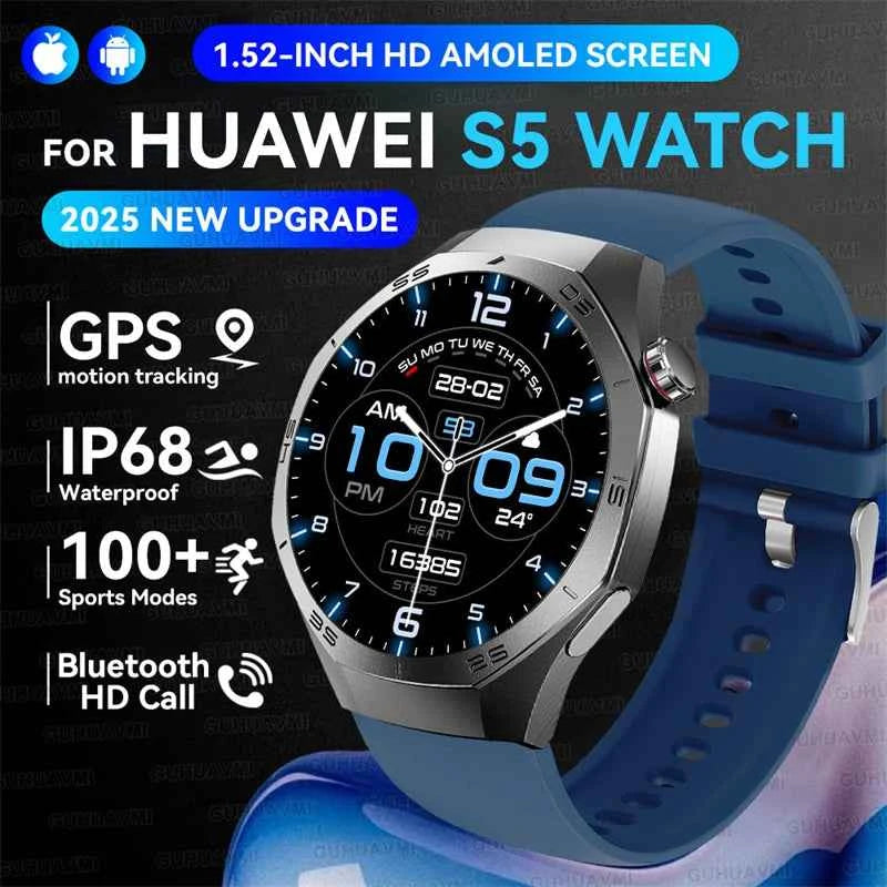 Men’s Smartwatch GT5 Pro – 1.52" HD AMOLED | GPS, Bluetooth Calling, Heart Rate Fitness Tracker | IP68 Waterproof