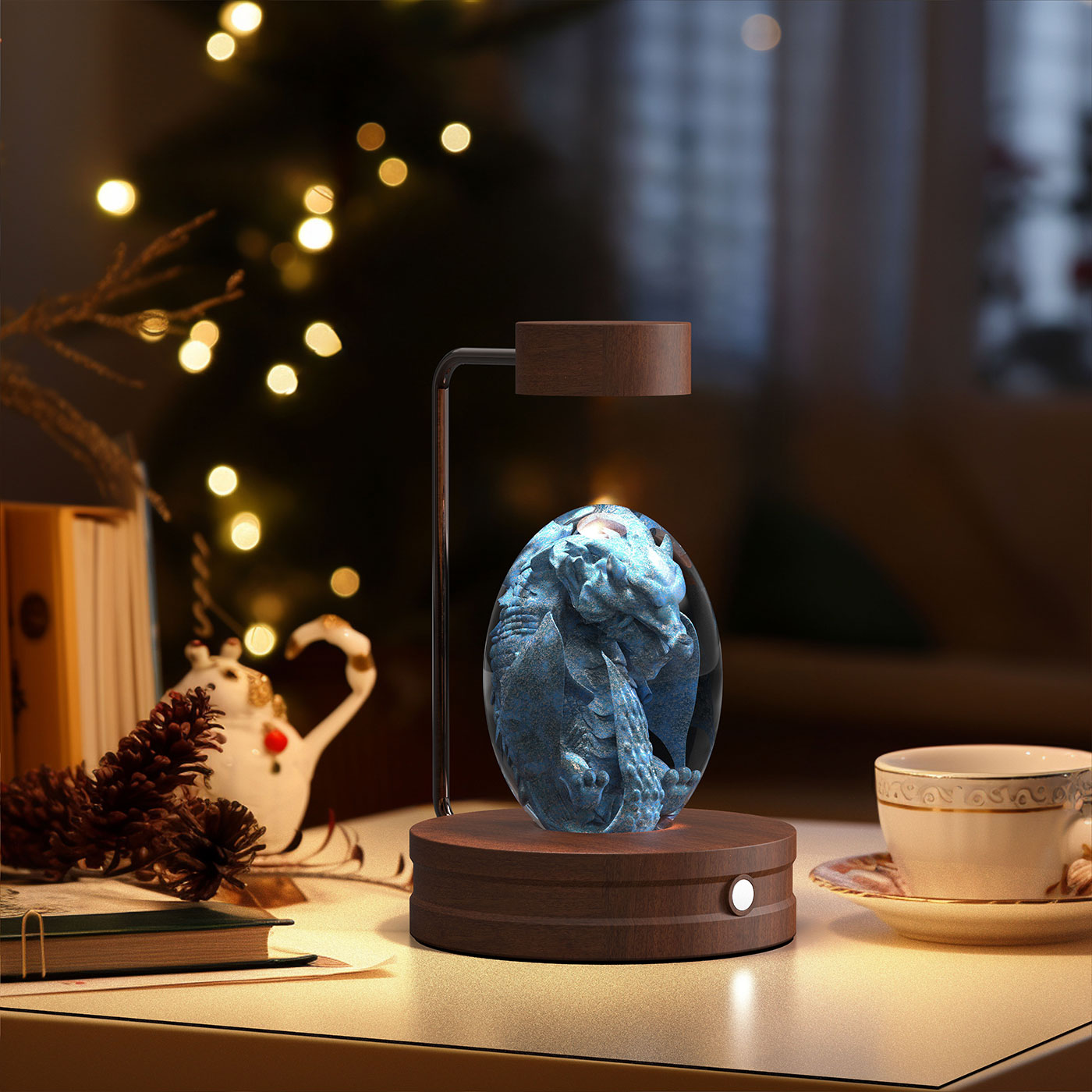 Magisches 3D Dinosaurier Nachtlicht – Kristall Kugel LED Lampe mit Warmlicht