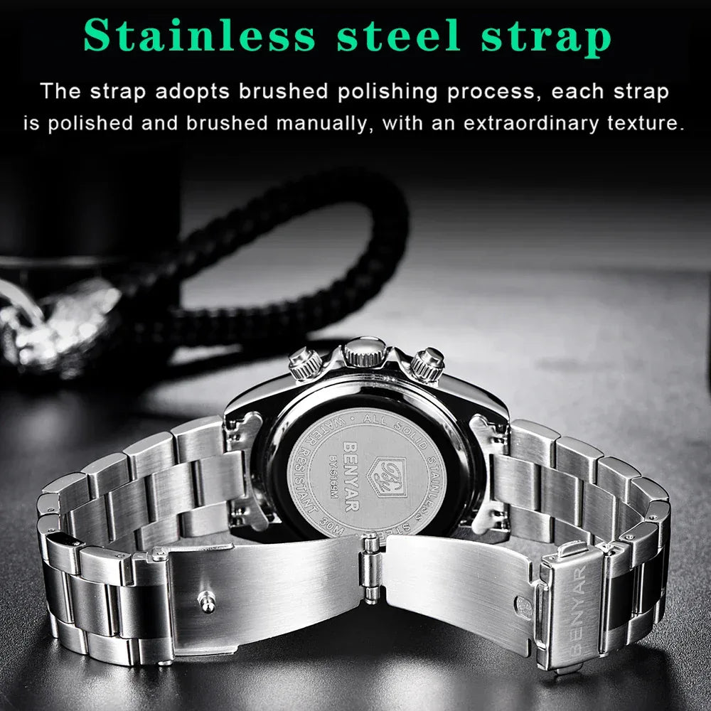 Luxury Men’s Chronograph Sport Watch – Stainless Steel, Waterproof Quartz Wristwatch - TREASURE ESHOP