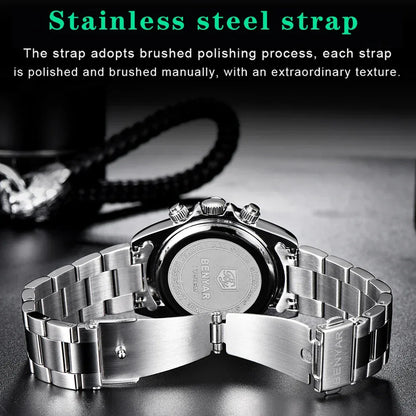 Luxury Men’s Chronograph Sport Watch – Stainless Steel, Waterproof Quartz Wristwatch - TREASURE ESHOP