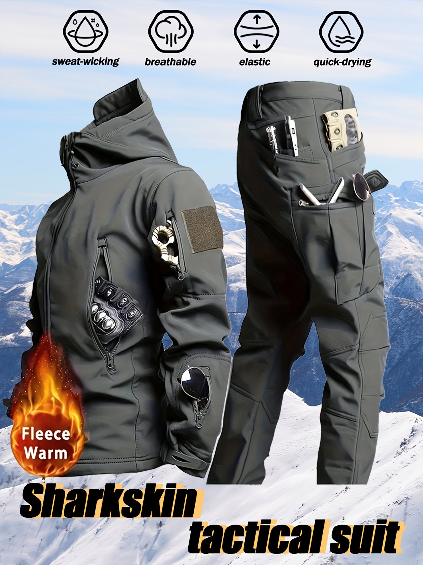 Men’s Winter Sharkskin Softshell Jacket & Pants Set – Thermal Outdoor Suit