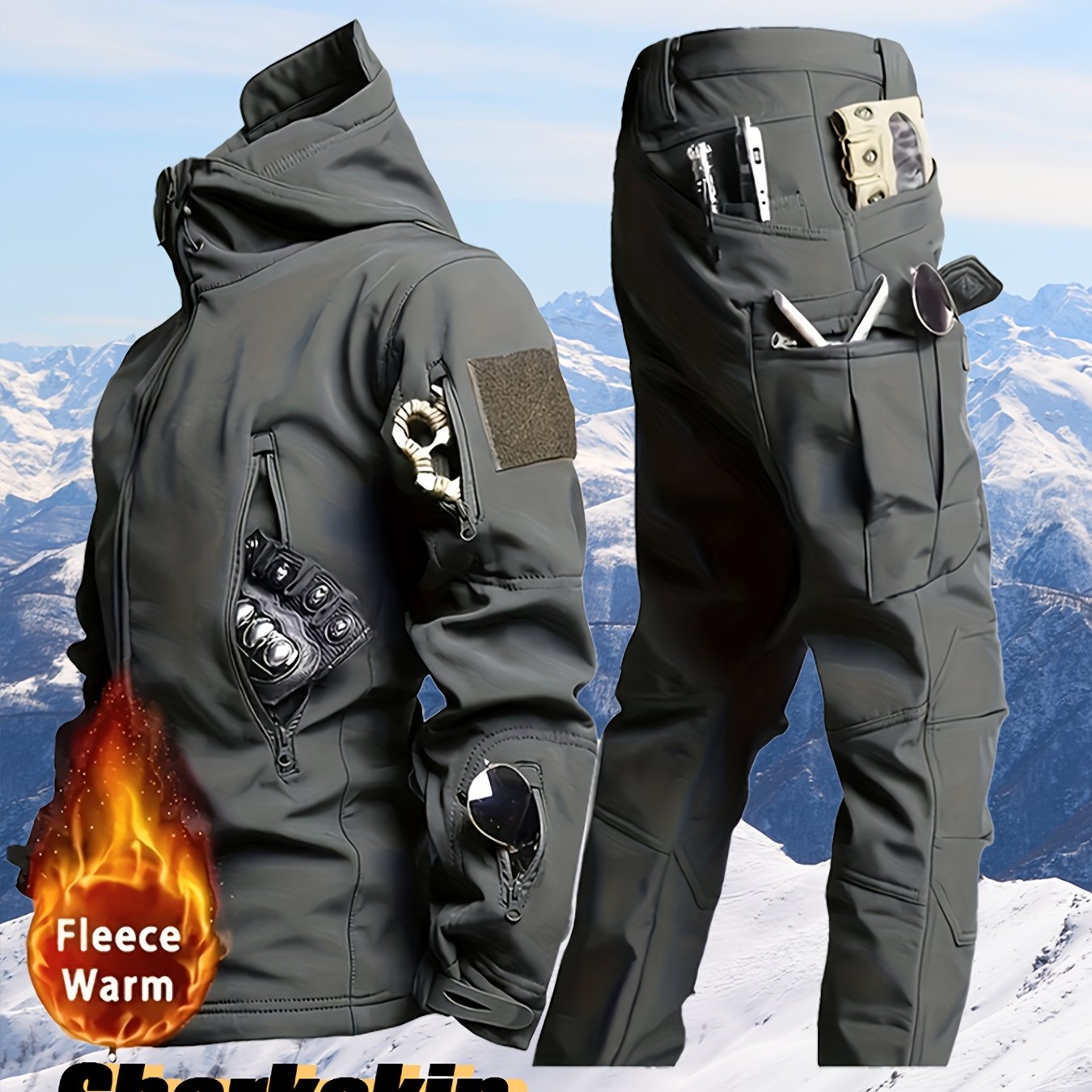 Men’s Winter Sharkskin Softshell Jacket & Pants Set – Thermal Outdoor Suit