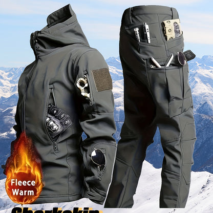 Men’s Winter Sharkskin Softshell Jacket & Pants Set – Thermal Outdoor Suit
