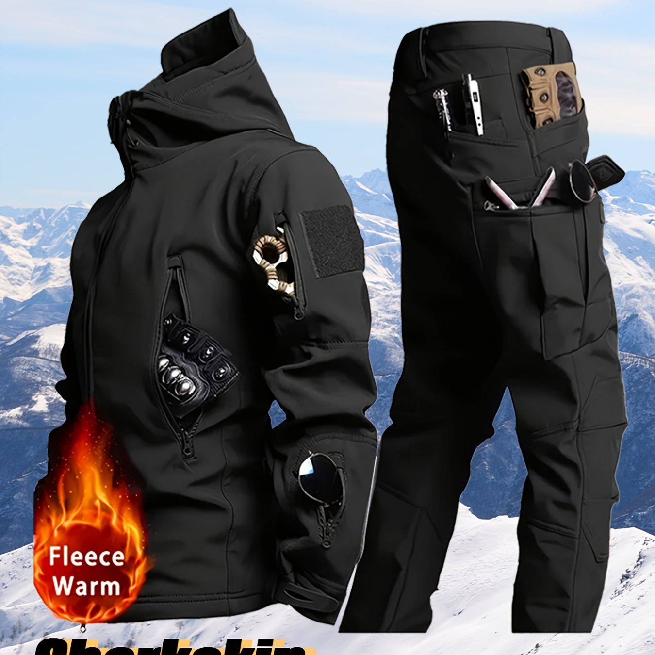 Men’s Winter Sharkskin Softshell Jacket & Pants Set – Thermal Outdoor Suit