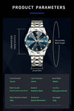 Men’s Water Diamond Luxury Quartz Watch – 41mm Blue Gold Stainless Steel, Night Glow, Double Calendar, Business Watch