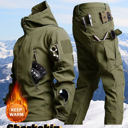 Men’s Winter Sharkskin Softshell Jacket & Pants Set – Thermal Outdoor Suit