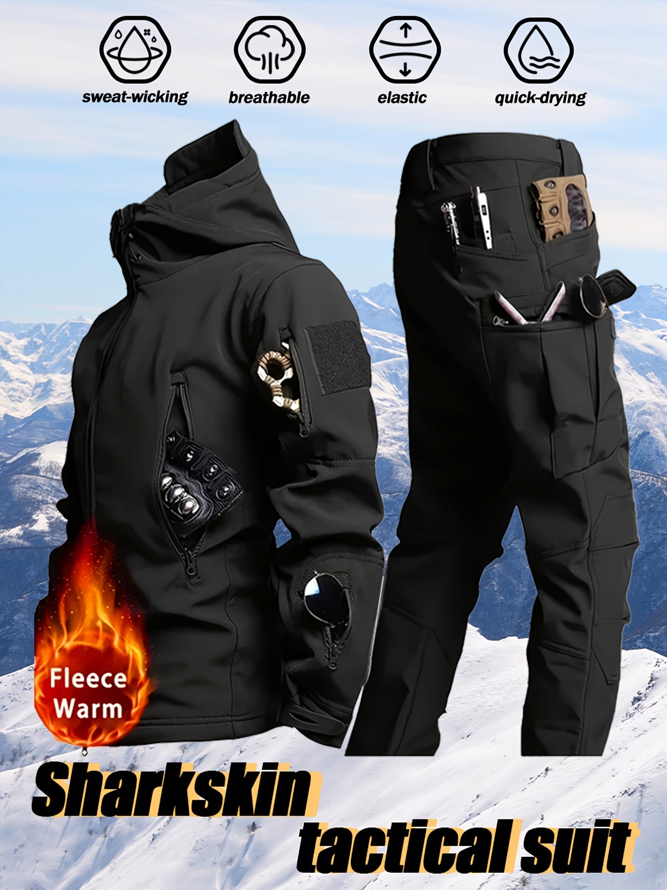 Men’s Winter Sharkskin Softshell Jacket & Pants Set – Thermal Outdoor Suit