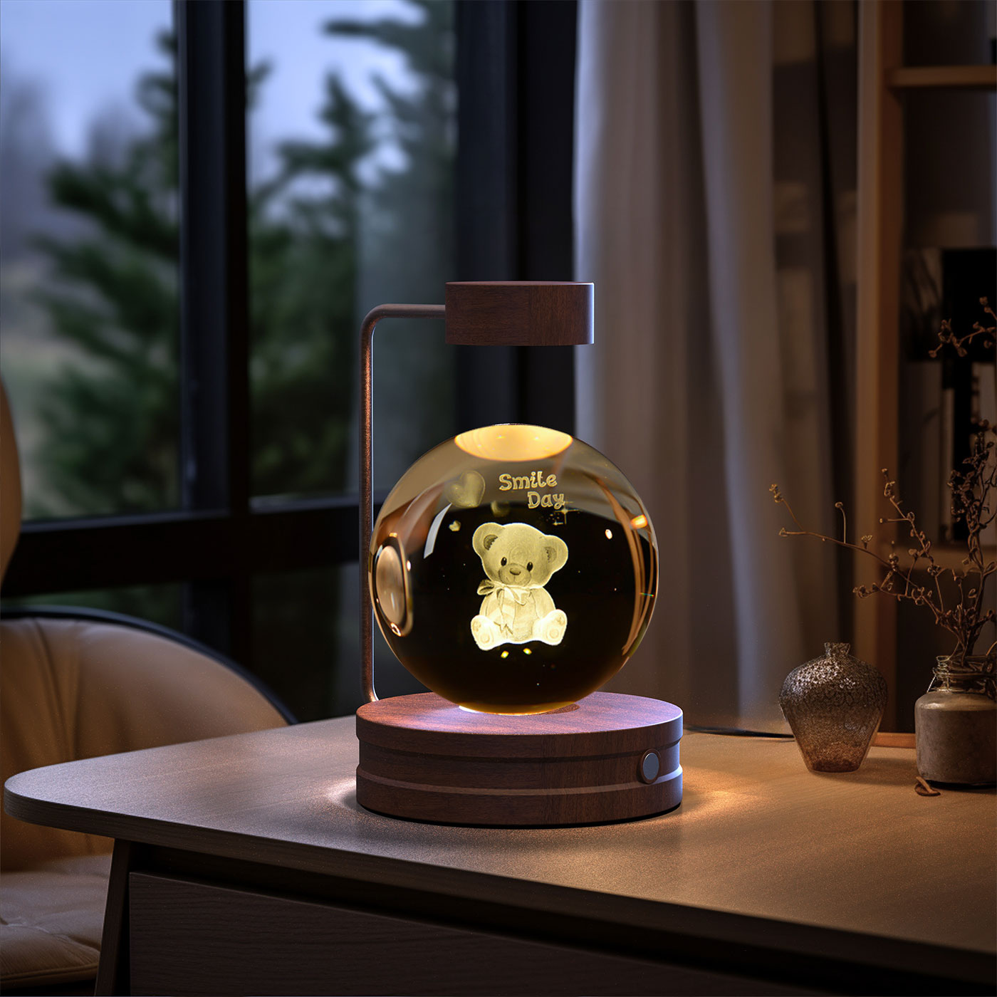 Magisches 3D Dinosaurier Nachtlicht – Kristall Kugel LED Lampe mit Warmlicht