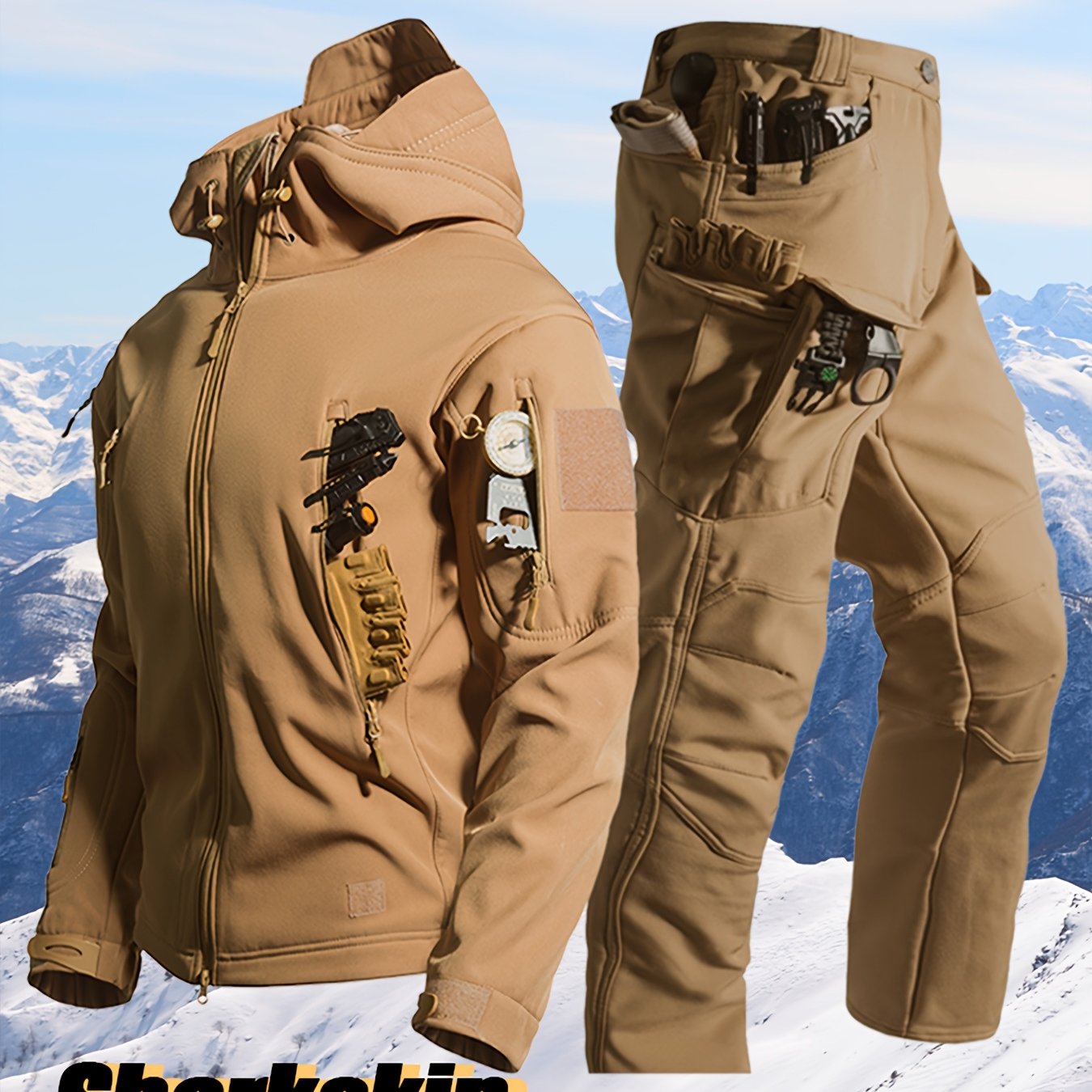 Men’s Winter Sharkskin Softshell Jacket & Pants Set – Thermal Outdoor Suit