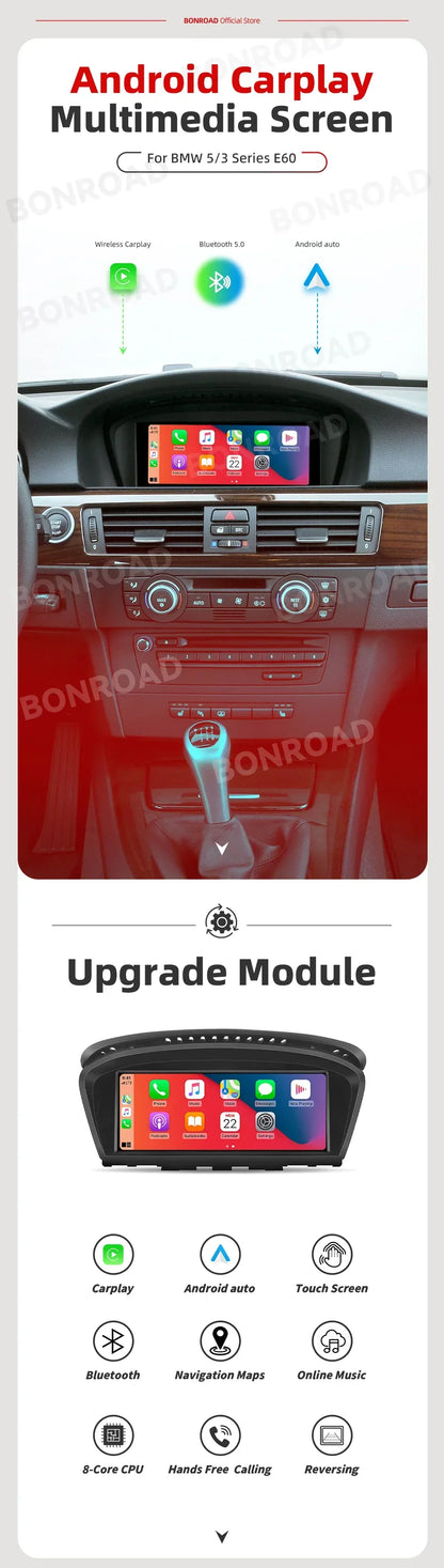 BMW E60 E90 CarPlay Android Auto | 8.8” Android 12 Multimedia - TREASURE ESHOP