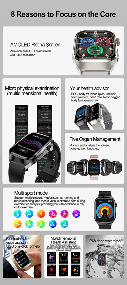 Micro Physical Examination Smartwatch – 2.04” AMOLED Sapphire