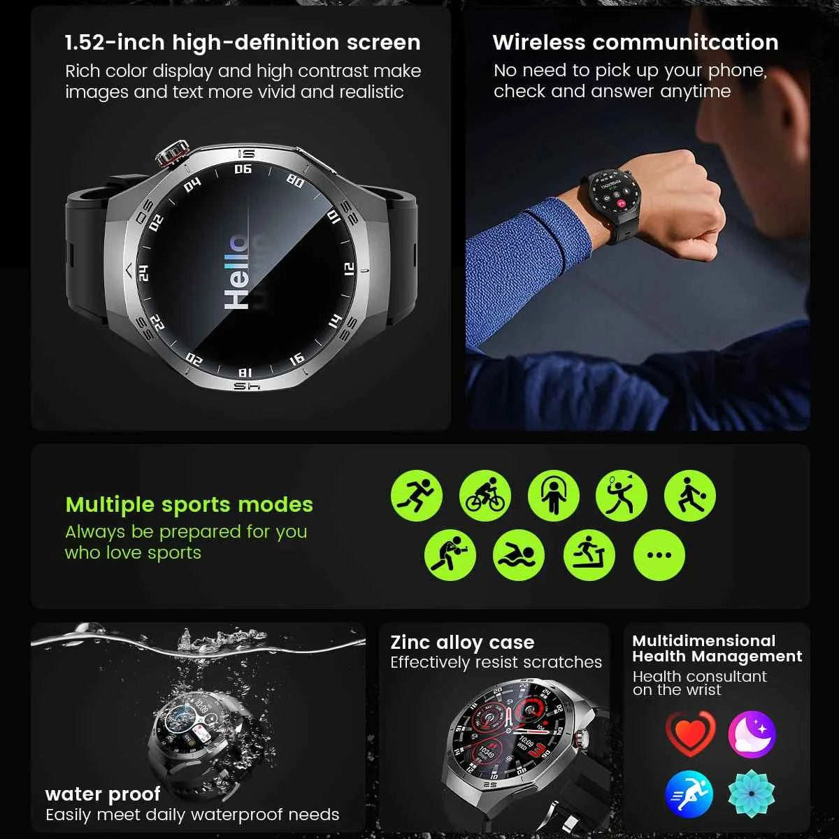 Men’s Smartwatch GT5 Pro – 1.52" HD AMOLED | GPS, Bluetooth Calling, Heart Rate Fitness Tracker | IP68 Waterproof