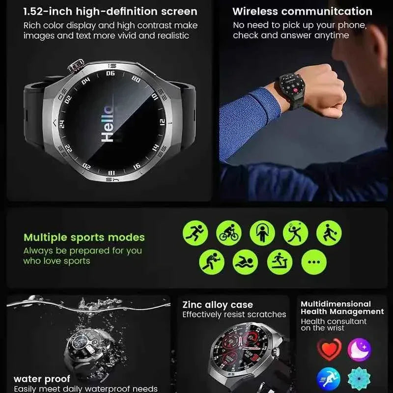 Men’s Smartwatch GT5 Pro – 1.52" HD AMOLED | GPS, Bluetooth Calling, Heart Rate Fitness Tracker | IP68 Waterproof