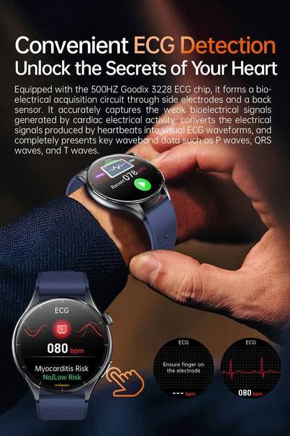 ECG+PPG Smartwatch with Uric Acid, Body Fat Blood Pressure Monitoring – 1.56” AMOLED, NFC, Heart Health Tracker for Android IOS - TREASURE ESHOP
