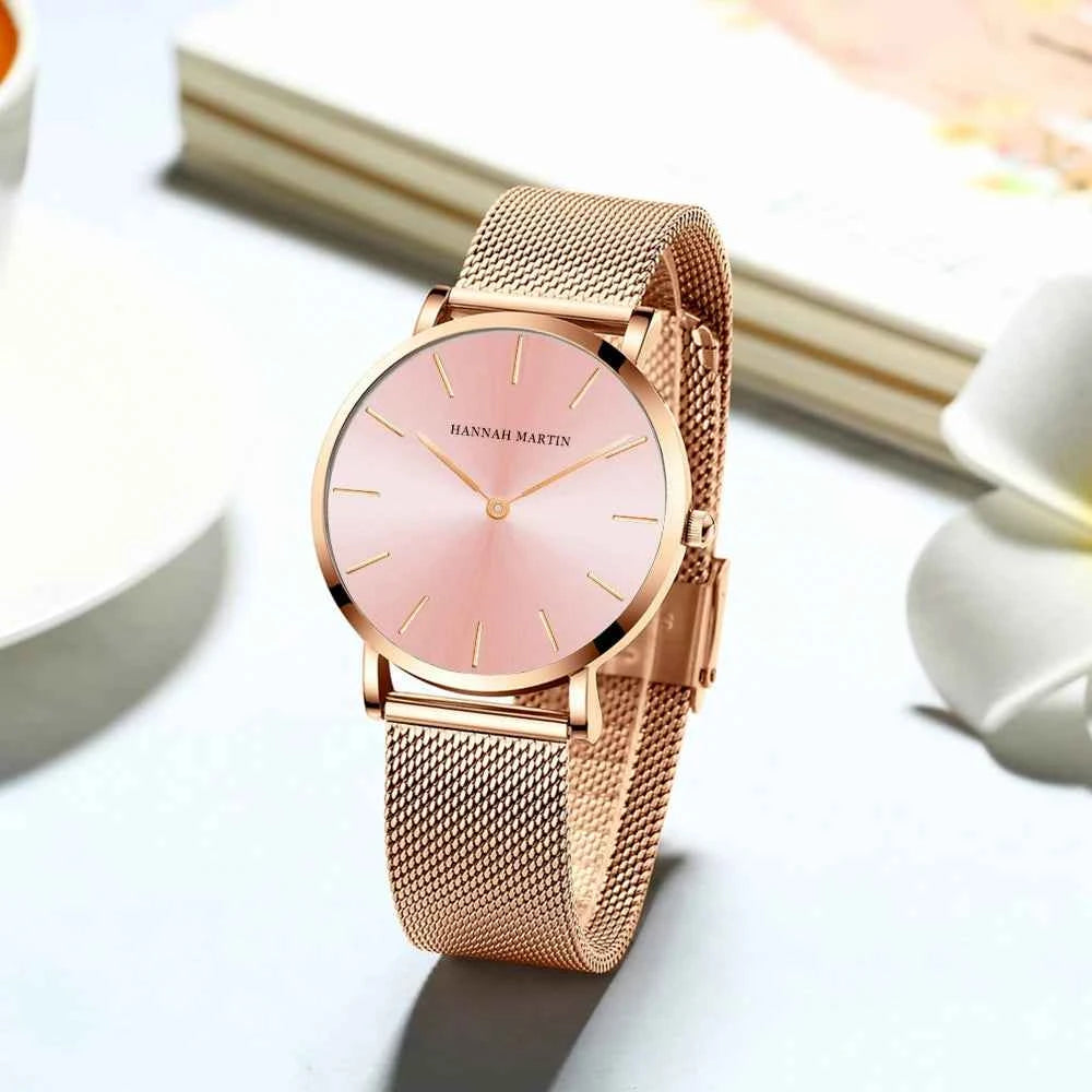 Women’s Rose Gold Quartz Watch – 36mm Minimalist Stainless Steel Waterproof Ladies Fashion Wristwatch