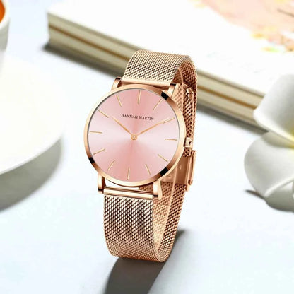 Women’s Rose Gold Quartz Watch – 36mm Minimalist Stainless Steel Waterproof Ladies Fashion Wristwatch