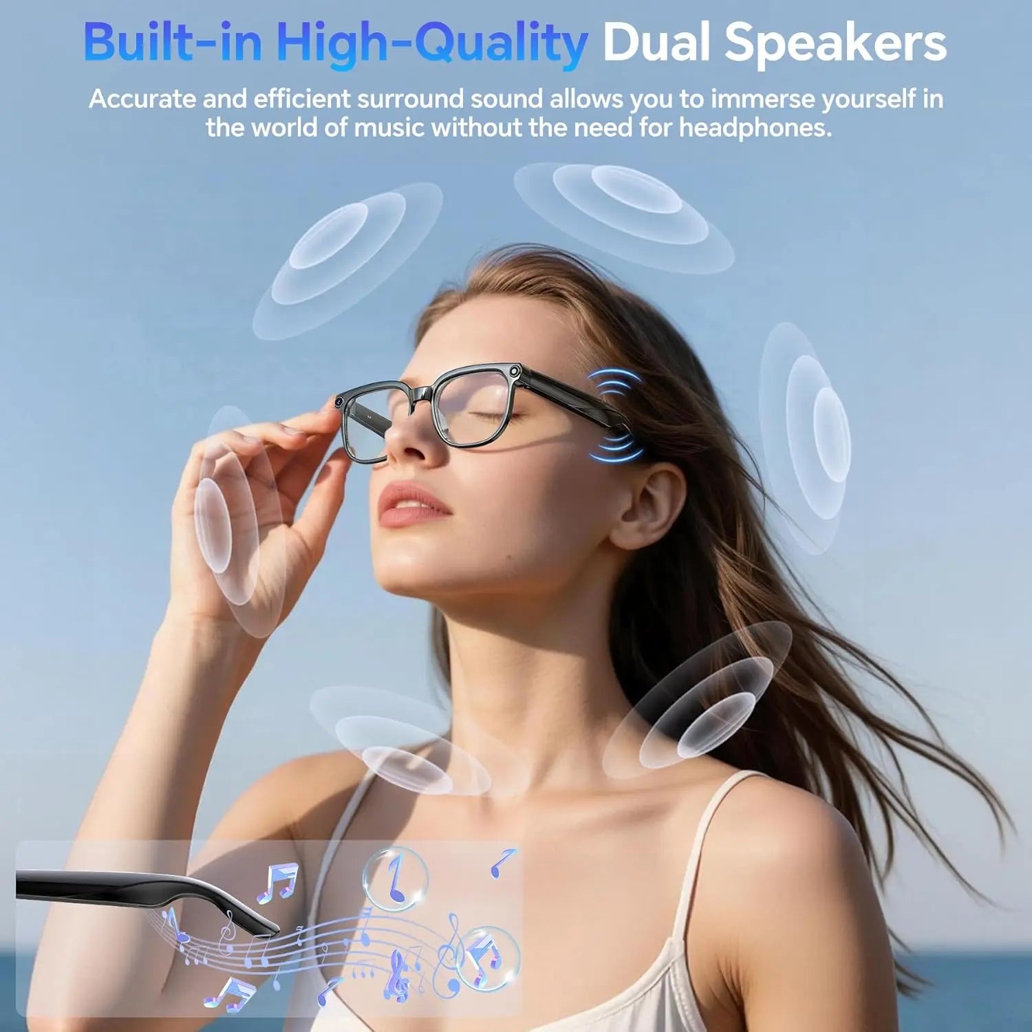 Smart Glasses mit 8-MP-Kamera, rahmenlosem TR90-Design und Bluetooth-Kopfhörern