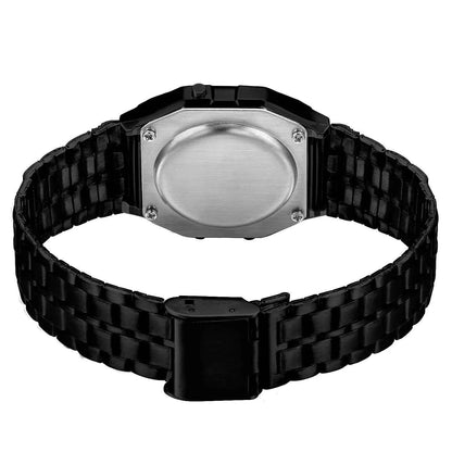 LED Digital Watch for Men – Stainless Steel Gold Silver Electronic Fashion Business Watch