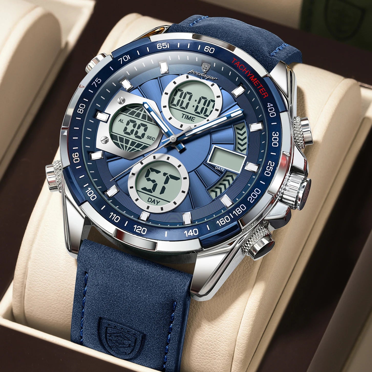 LED Men’s Watch – Luminous Dual Time Display with Alarm Chronograph - TREASURE ESHOP