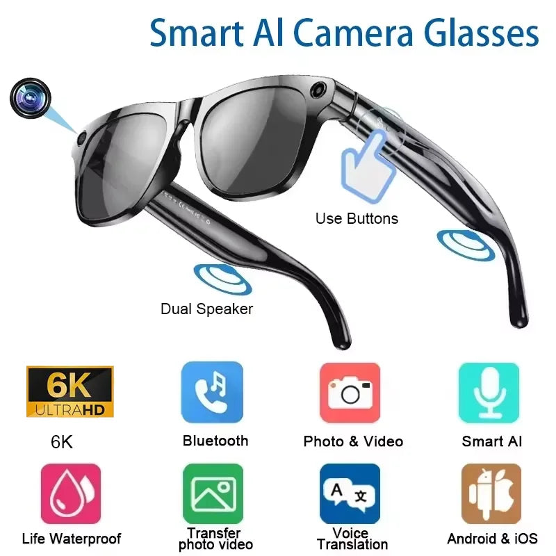6K HD AI Smart Glasses | 100MP Camera & Voice Assistant - TREASURE ESHOP