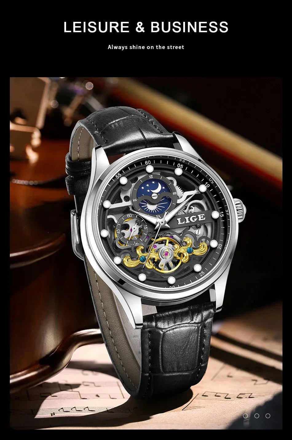 LIGE Men’s Automatic Mechanical Watch – Fashion Waterproof Skeleton Wristwatch - TREASURE ESHOP