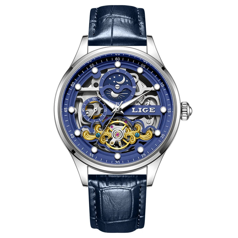 LIGE Men’s Automatic Mechanical Watch – Fashion Waterproof Skeleton Wristwatch - TREASURE ESHOP