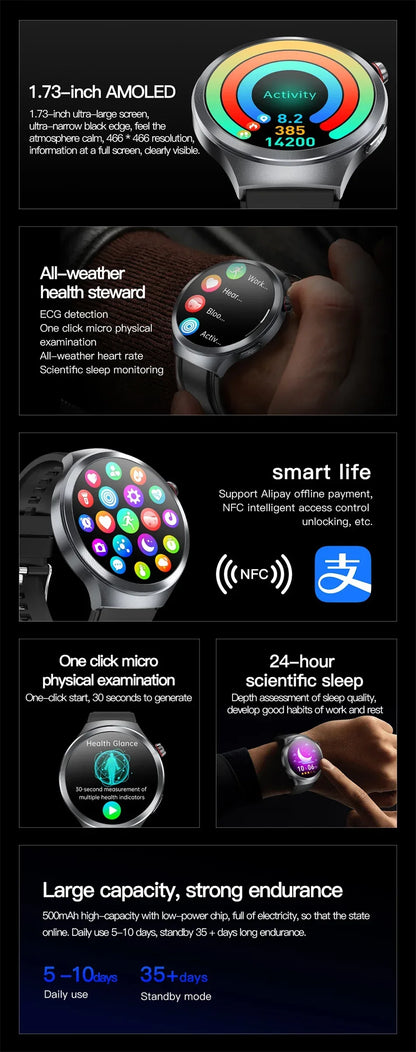 Health Trackr Smartwatch – Uric Acid, Blood Lipids ECG+PPG | 1.73” AMOLED | Body Analysis &amp; AI Diagnosis - TREASURE ESHOP