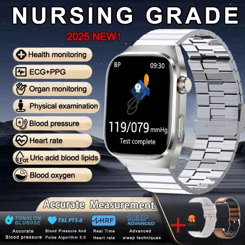 Men’s ECG+PPG Health Smartwatch – 2.04” AMOLED Sapphire, Blood Pressure, Oxygen, ECG, Body Composition, Bluetooth Call, IP68 Waterproof