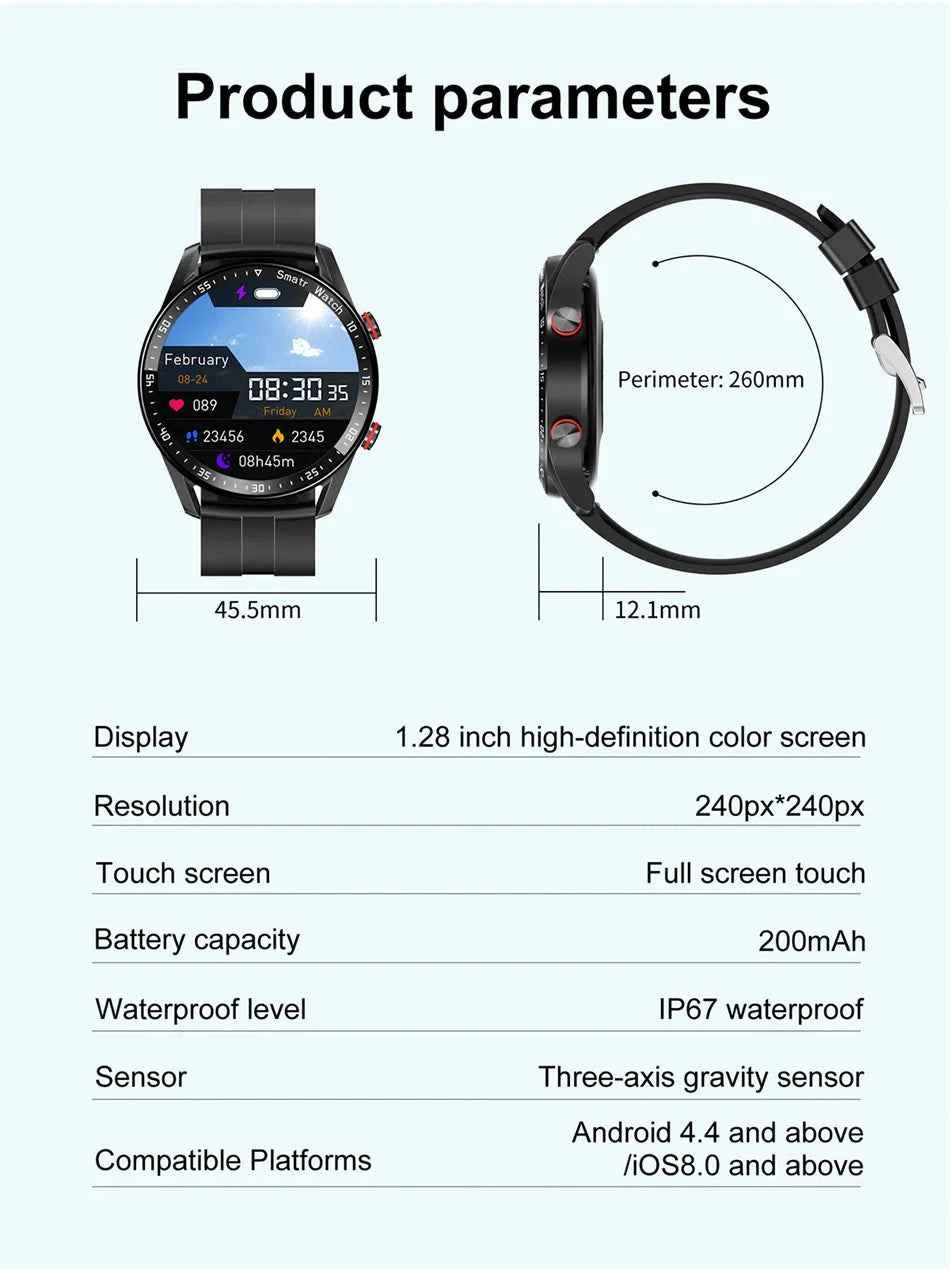 ChiBear Men’s Smartwatch – ECG+PPG Health Monitor | 1.28” HD Round Display | Bluetooth Call | Fitness &amp; Sports Waterproof Watch