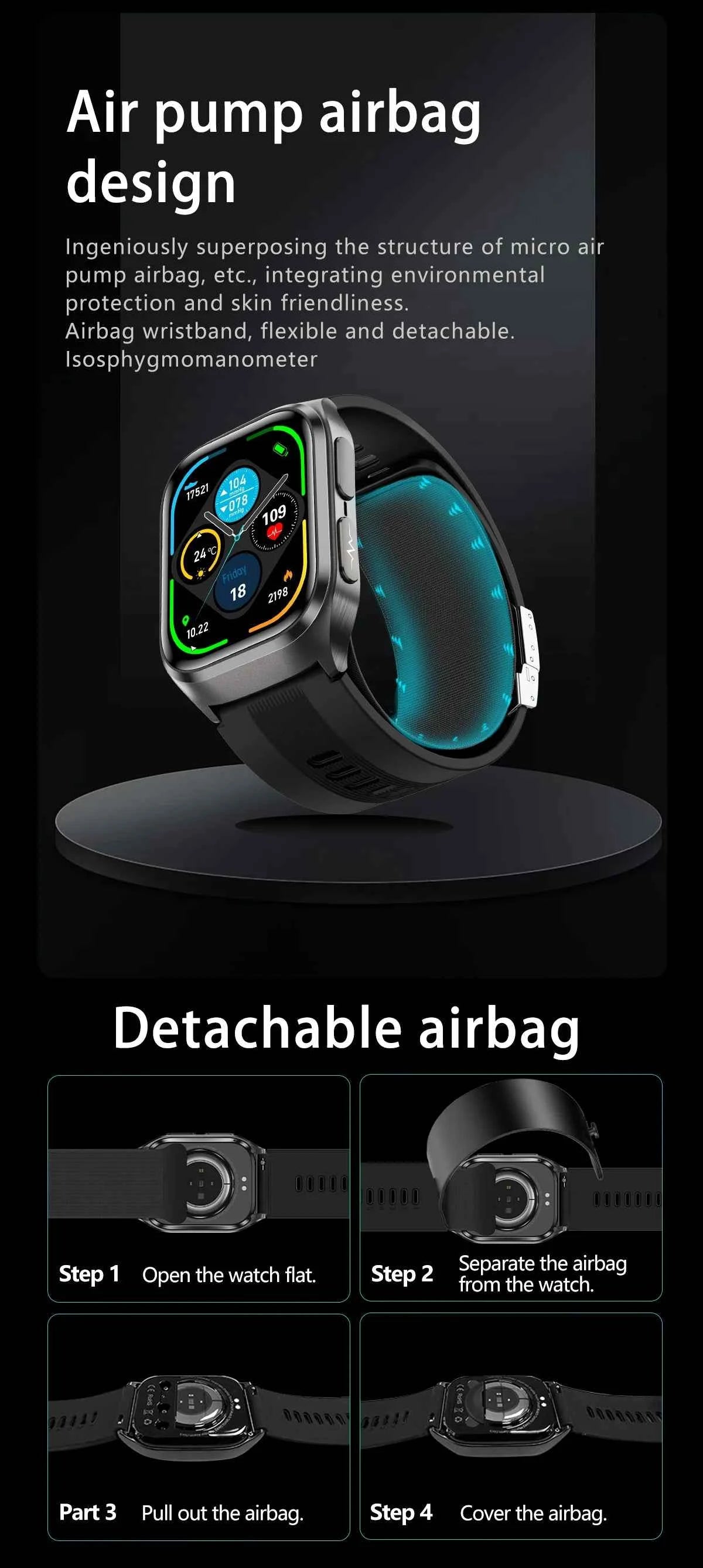 HUAWEI S17 Air Bag Smartwatch – 2.06” AMOLED HD | ECG + PPG | True Blood Pressure, Blood Fat SpO2 Monitor | NFC + Bluetooth Call