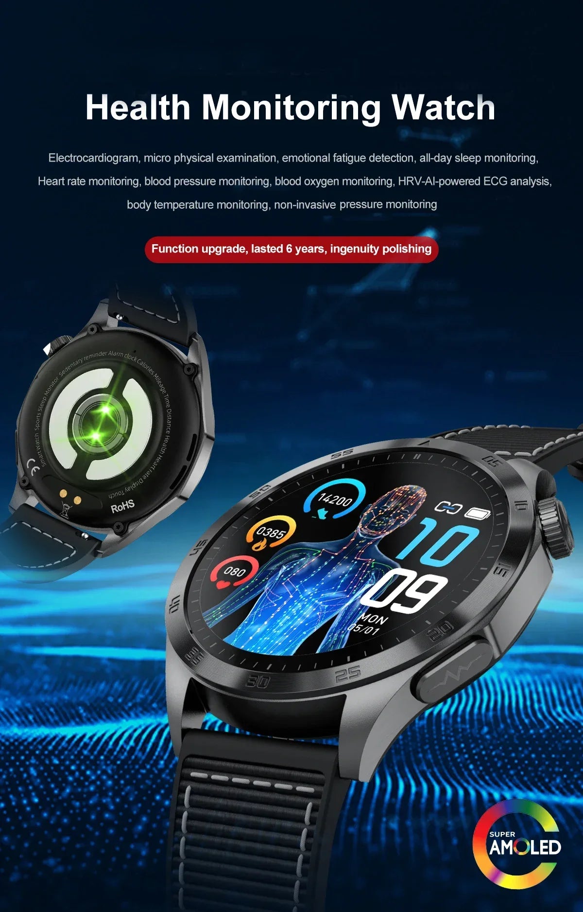 ECG+PPG Laser Health Smartwatch ET485 – Blood Pressure, Heart Rate, Uric Acid Body Composition | 1.43” AMOLED - TREASURE ESHOP