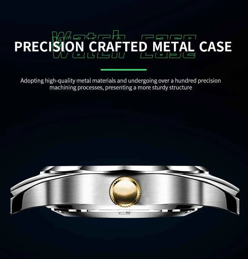 Men’s Water Diamond Luxury Quartz Watch – 41mm Blue Gold Stainless Steel, Night Glow, Double Calendar, Business Watch