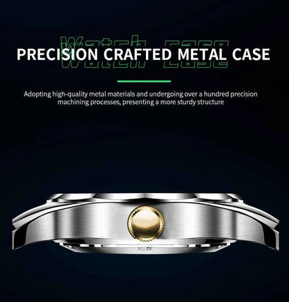 Men’s Water Diamond Luxury Quartz Watch – 41mm Blue Gold Stainless Steel, Night Glow, Double Calendar, Business Watch