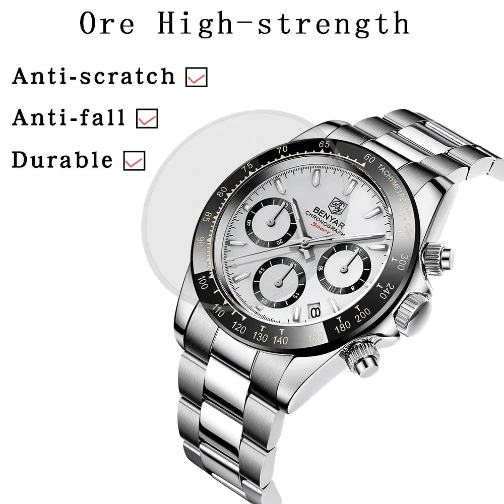 Luxury Men’s Chronograph Sport Watch – Stainless Steel, Waterproof Quartz Wristwatch - TREASURE ESHOP