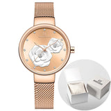 Ladies Luxury 3D Rose Quartz Watch – Creative Stainless Steel Waterproof Women’s - TREASURE ESHOP
