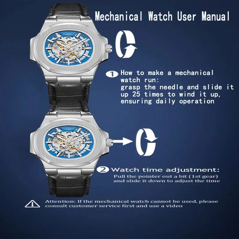 Automatic Skeleton Watch Men | Leather Luxury Waterproof - TREASURE ESHOP