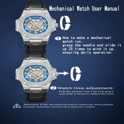 Automatic Skeleton Watch Men | Leather Luxury Waterproof - TREASURE ESHOP