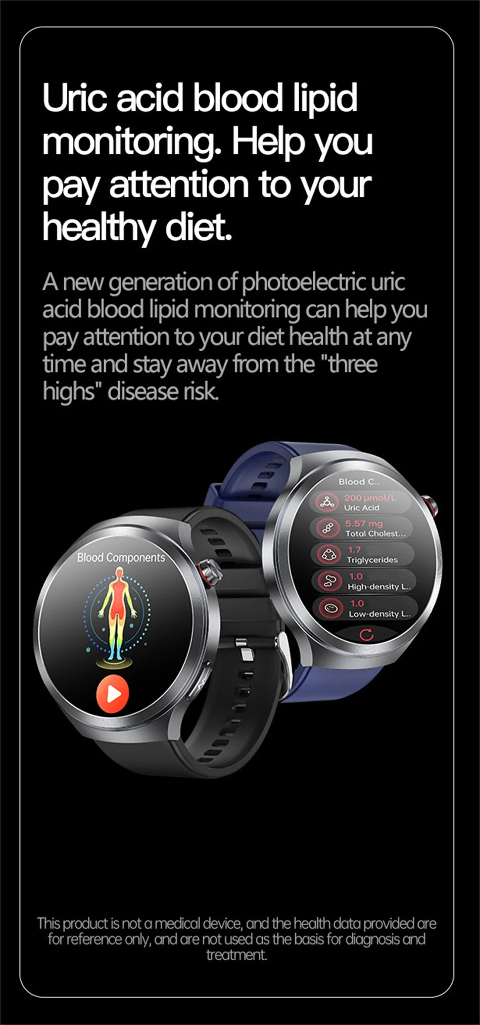 Health Trackr Smartwatch – Uric Acid, Blood Lipids ECG+PPG | 1.73” AMOLED | Body Analysis &amp; AI Diagnosis - TREASURE ESHOP