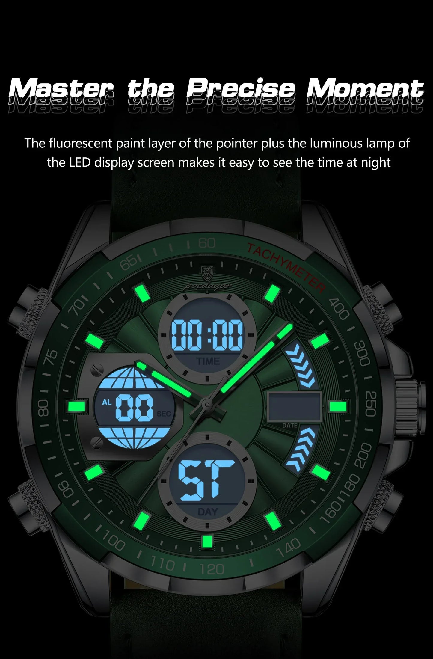 LED Men’s Watch – Luminous Dual Time Display with Alarm Chronograph - TREASURE ESHOP
