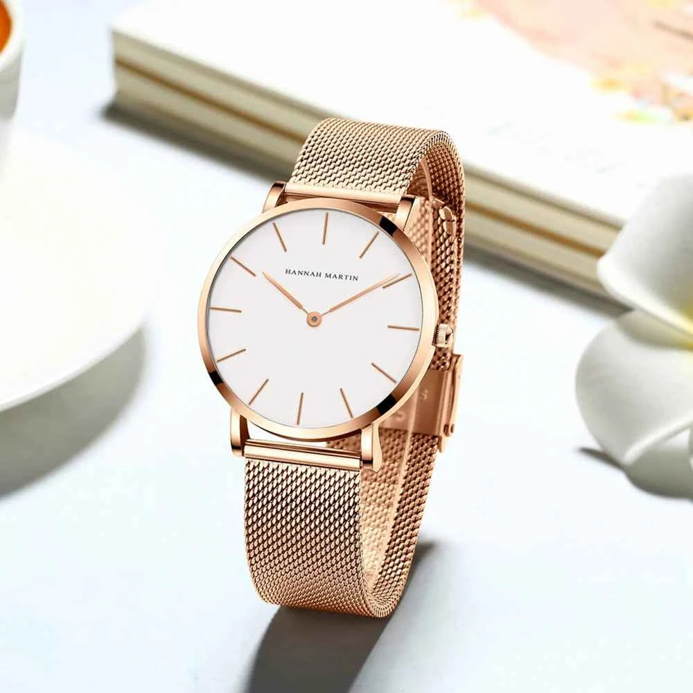 Women’s Rose Gold Quartz Watch – 36mm Minimalist Stainless Steel Waterproof Ladies Fashion Wristwatch