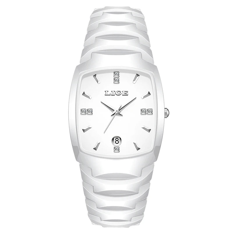 LIGE Luxury Ladies Waterproof Ceramic Watch – Elegant Quartz Wristwatch with Square - TREASURE ESHOP