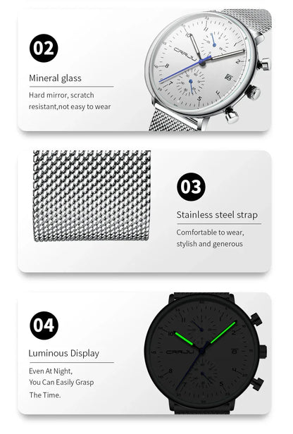 Men’s Luxury Chronograph Watch – Stainless Steel, Waterproof Quartz Military Sport Date Watch - TREASURE ESHOP