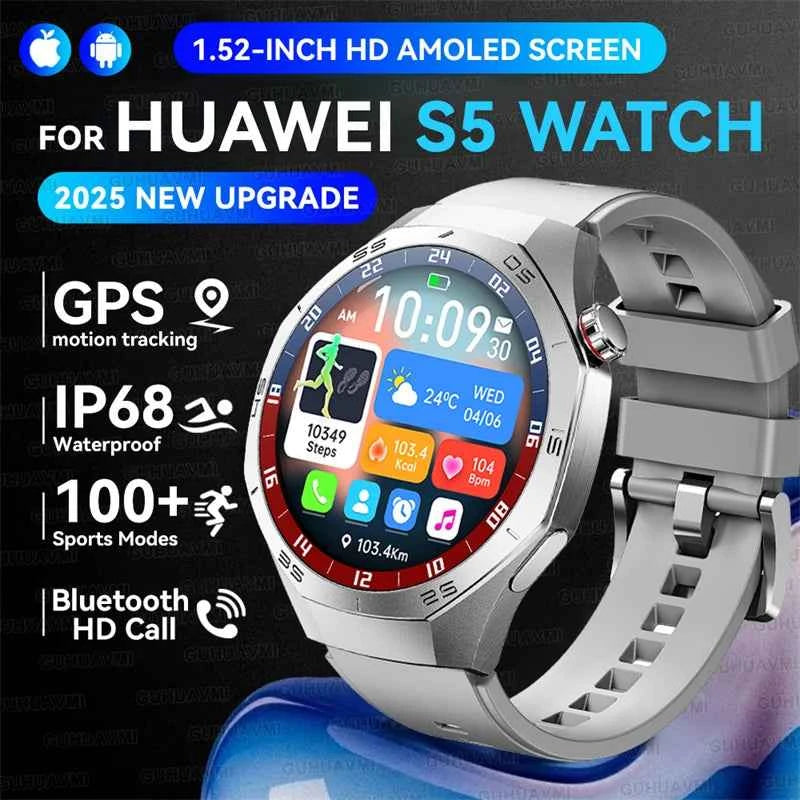 Men’s Smartwatch GT5 Pro – 1.52" HD AMOLED | GPS, Bluetooth Calling, Heart Rate Fitness Tracker | IP68 Waterproof