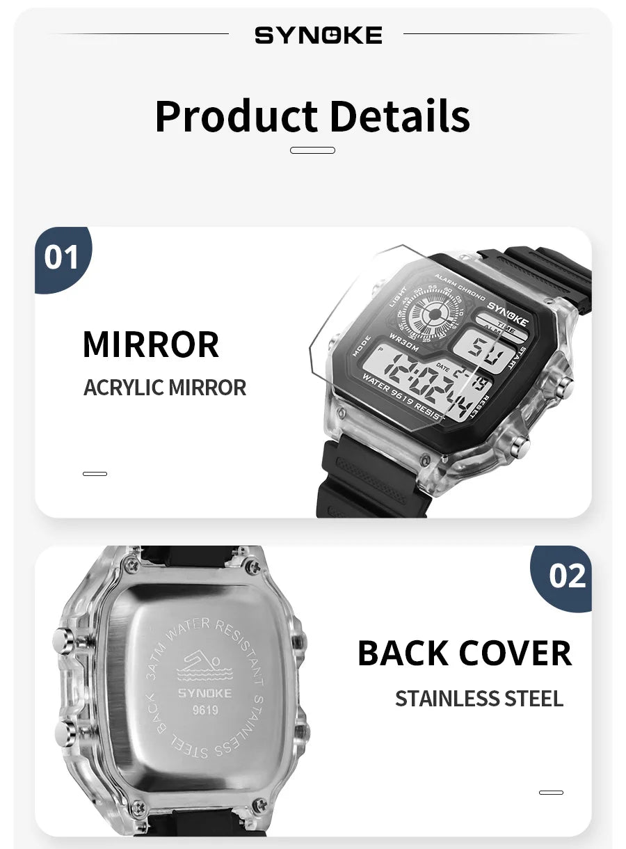 Men’s Digital Sports Waterproof Watch – Chronograph, Alarm, Backlight, Shock Resistant - TREASURE ESHOP