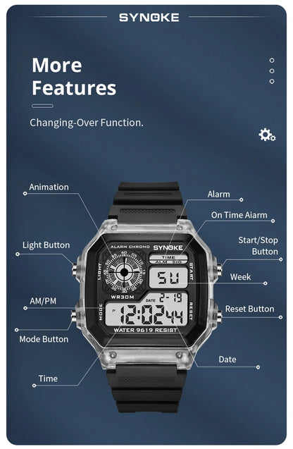 Men’s Digital Sports Waterproof Watch – Chronograph, Alarm, Backlight, Shock Resistant - TREASURE ESHOP