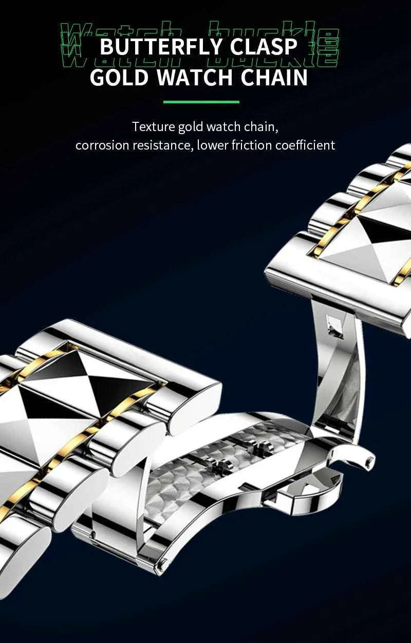 Men’s Water Diamond Luxury Quartz Watch – 41mm Blue Gold Stainless Steel, Night Glow, Double Calendar, Business Watch