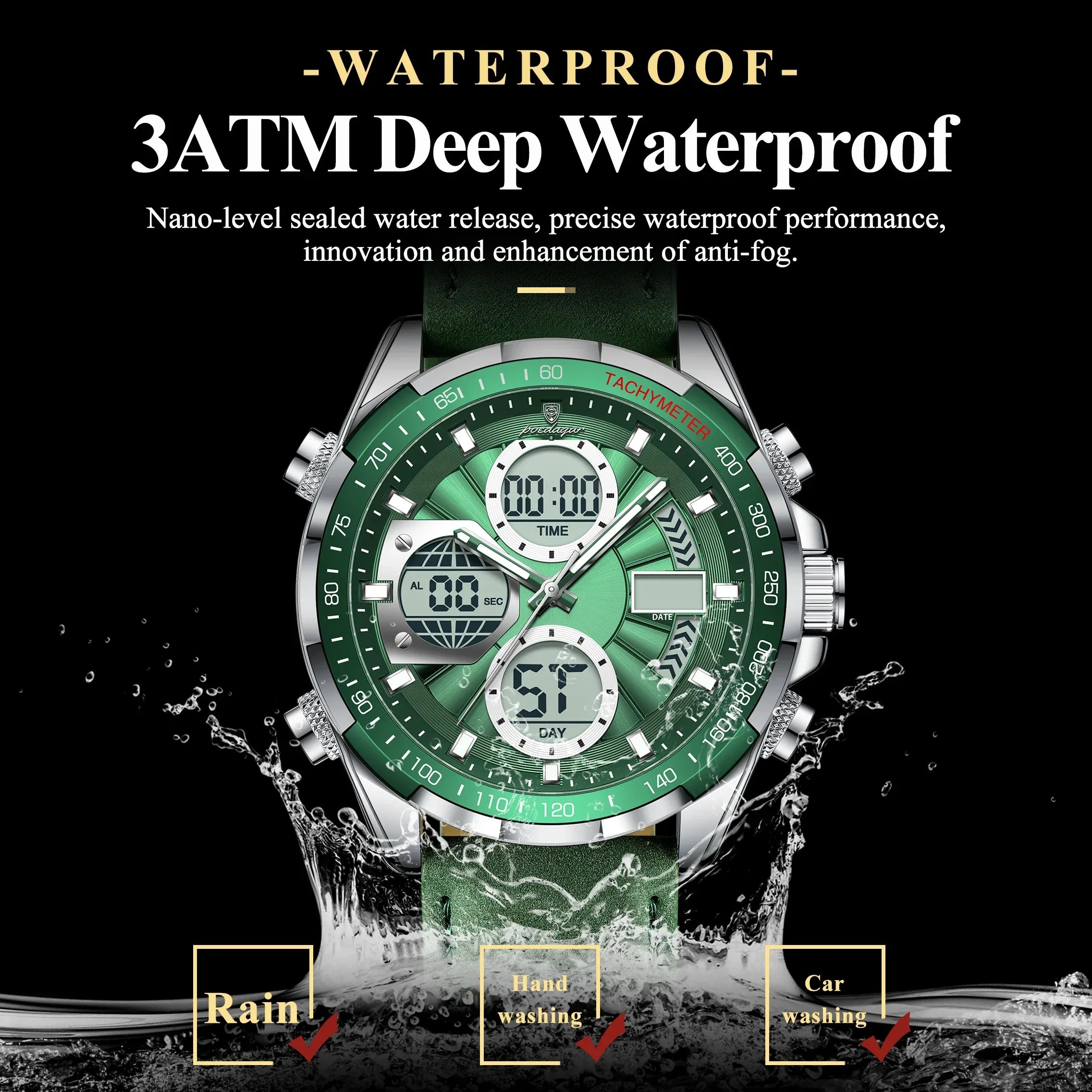 LED Men’s Watch – Luminous Dual Time Display with Alarm Chronograph - TREASURE ESHOP